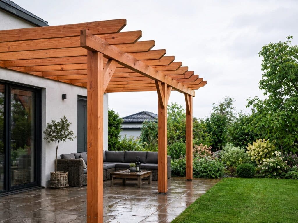 Waterproofing a pergola with Woodcon to protect exterior timber from rain